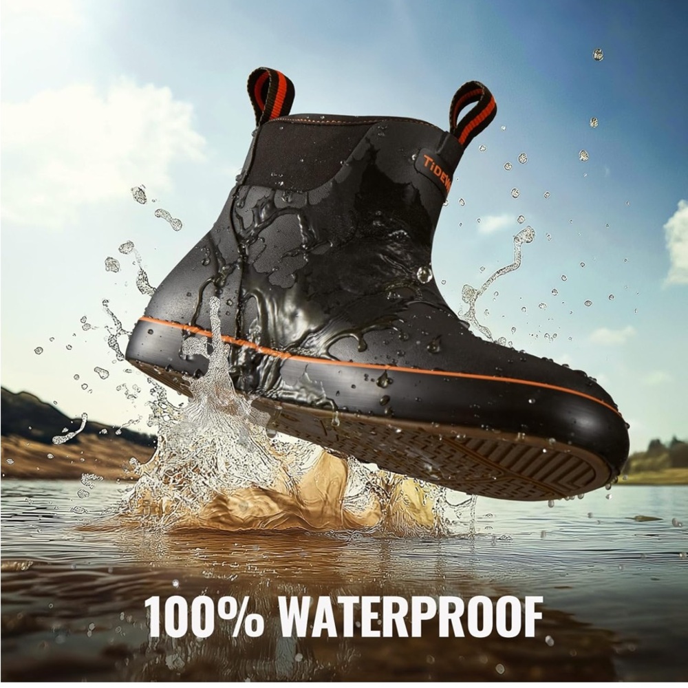 Black and Orange Waterproof Rain Boots with Durable Sole